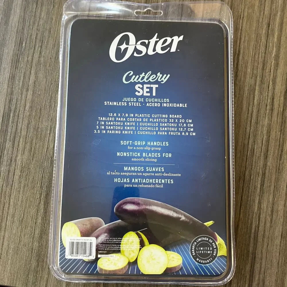 Oster 4-Piece Stainless Steel Knife Set with Cutting Board NWT